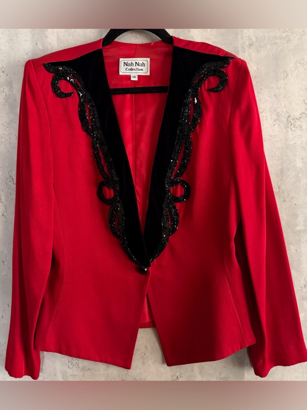 Vintage Nah Nah Collection Red Beaded Sequin Long Sleeve Evening Jacket Sz Med.